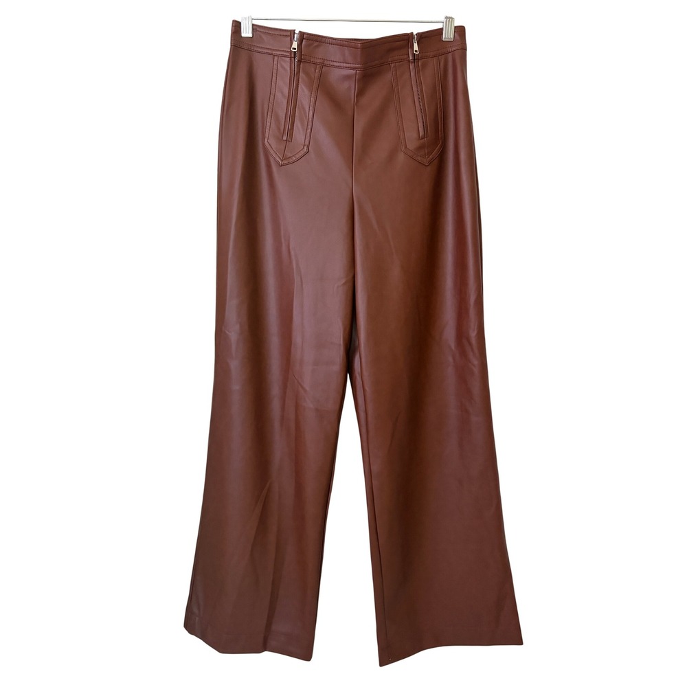7 For All Mankind Faux Leather Wide Leg Pants Cognac Brown Womens 6 Trousers NWT